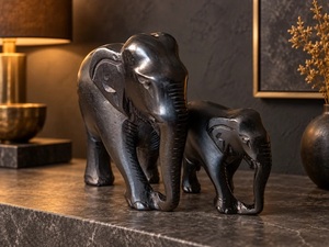 Paire d'éléphants Karungali, figurines d'éléphants artisanales, ensemble de statues décoratives pour la décoration de la maison, du bureau ou de la table, cadeau - Product Image 1