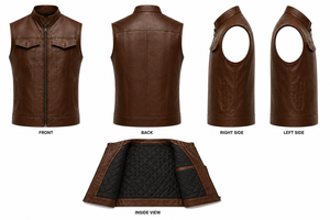 Gilet en cuir de motard style club Guruna pour homme, en cuir de vachette et patchwork denim, veste sans manches Anarchy Biker Z Industry, 220g - Product Image 4