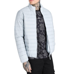 Brand New High Quality Custom Made Winter Men's Canvas Bubble Puffer <b>Jacket</b> Stand Collar Front Logo Thick Zipper - Product Image 1