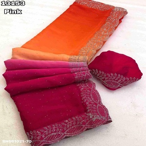 Excellent Quality Amazing Color Star Georgette with Padding With Siroski Work <b>Saree</b>-<b>Blouse</b> Collection Online Shopping India - Product Image 1