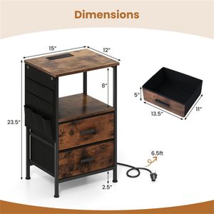 2 Comodini Smart in Stile Nordico con Luci LED e Stazione di Ricarica, 2 Cassetti Pieghevoli in Tessuto, Comodino Perfetto - Product Image 3
