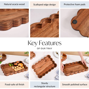 Plateau rectangulaire en bois d'acacia, plateau de service en bois naturel fait à la main, plateau rustique pour apéritifs, fromages, fruits, table à manger - Product Image 5