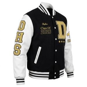 Chaqueta Varsity de Lana Premium con Mangas de Cuero Sintético, Chaquetas Bordadas de Equipos Universitarios de Béisbol - Product Image 3