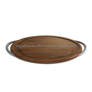 Newest Wooden <b>Serving</b> Tray With Metal Handle Includes <b>Spoon</b> and Fork-Elegant Wooden Tray - Product Image 4