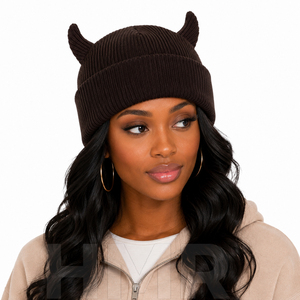 Gorro de Punto con Cuernos Negros, Unisex, de la Hermandad HMR, Color Sólido, Cálido para Invierno, Estilo Casual para Adultos - Product Image 4