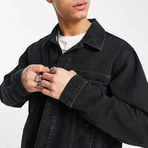 Veste en jean pour homme, coupe classique, délavée foncée, fermeture boutonnée, couleur unie, style décontracté, détails surpiqués, idéale pour l'automne - Product Image 5