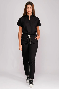Women's <b>Maroon</b> Full-Zip Scrub <b>Top</b> With Front Pockets And Stethoscope Loop For Hospital Use Custom Design - Product Image 2