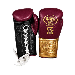 Gants de boxe en cuir No Boxing No Life, or et noir, à lacets, fabriqués au Mexique, pour adultes, entraînement en salle, arts martiaux, MMA. - Product Image 3
