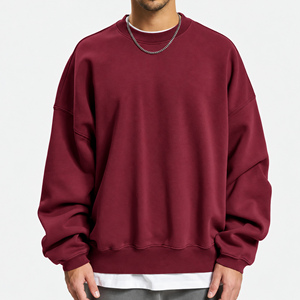 Sudadera de Cuello Redondo Color Borgoña para Hombre, Sudadera Holgada de Manga Larga de Color Sólido, Estilo Casual - Product Image 1