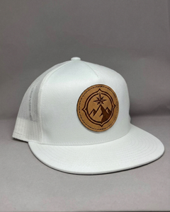 Wholesale Custom Leather Patch Logo Trucker Hat Blank Mid Profile 5 Panel <b>Flat</b> Brim High Quality Premium <b>Cap</b> For <b>Men</b> And Women - Product Image 2