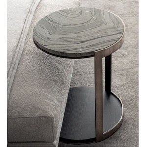 Table basse ronde vintage moderne en marbre gris avec piétement en métal, table d'appoint de luxe pour salon, table C écologique - Product Image 6