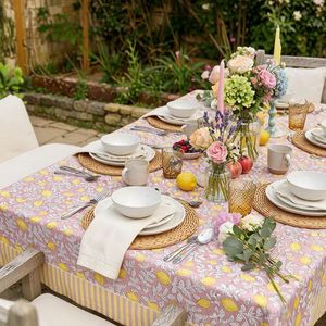 Nappe en coton et lin imprimée à motifs floraux, style pastoral, pour usage extérieur, lavable, motif tissé jaune, rose, citron – Grande Vente - Product Image 6