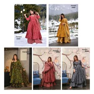Conjunto de Kurti-Plazzo-Dupatta Anarkali de Muselina de Alta Calidad con Estampado Digital, Colección de Moda Femenina de Exportación India - Product Image 5