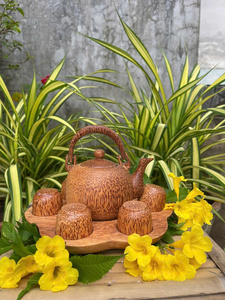 Tasses à thé en bois de coco naturel faites à la main, design vintage, compatibles lave-vaisselle, pour la maison, la cuisine, les restaurants et les cadeaux d'affaires - Product Image 2