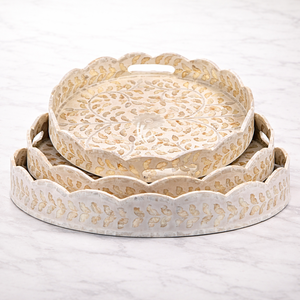 Elegant Handmade Resin & MOP Inlay Serving & <b>Storage</b> <b>Trays</b> For Weddings Ramadan Eid Festive Round Shape Modern Serving Platters - Product Image 1