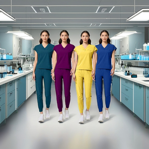 Tenues médicales d'hôpital Vesbhusha en Spandex/Polyester, personnalisables avec logo, résistantes à l'eau, extensibles, unisexes, col montant, manches courtes - Product Image 4