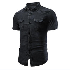Chemises en jean à manches courtes pour hommes, 100 % coton sergé, tissu respirant, vêtements décontractés d'été, vêtements de sport, lavage personnalisé, chemises en jean pour hommes - Product Image 1