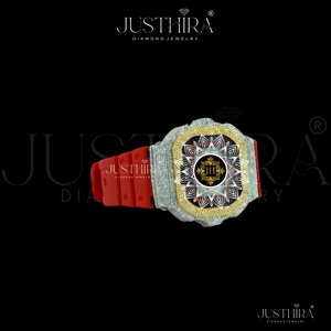 Diamond Iced-out Luxury G-Sh0ck Watch <b>Red</b> Band With Premium Two Tone Finish Water Resistant Wedding Engagement Gift Unisex - Product Image 3