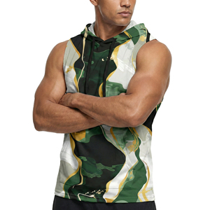 High Quality Stretchy Spandex Polyester Men's Camo Sleeveless Hoodie Tank <b>Top</b> Muscle Fit Vest Custom Printed Wholesale Tank <b>Tops</b> - Product Image 2