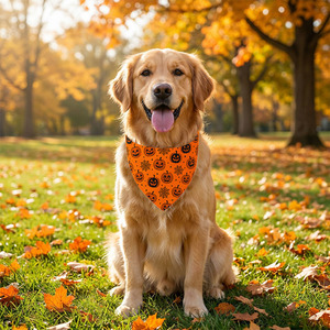 Bandanas d'Halloween pour chiens et chats, foulard imprimé citrouille effrayante, accessoire de costume personnalisé en gros - Product Image 1