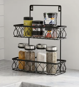 Double Tier Pull Out Metal <b>Basket</b> Kitchen Cabinet Organizer Sliding Wire Rack <b>Wall</b> Mounted <b>Storage</b> Shelf - Product Image 1