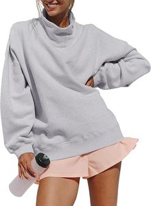 Pull-over molletonné oversize imprimé pour femme, col montant, bleu clair, épaules tombantes, style streetwear - Product Image 4