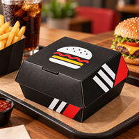 Boîte à hamburger personnalisée imprimée, résistante à la graisse, emballage alimentaire en papier biodégradable, conteneur à clapet pour la restauration rapide