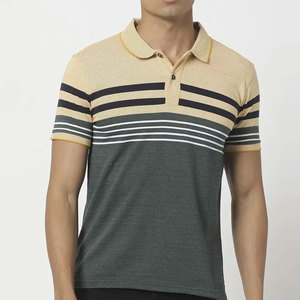 Polo en tricot rayé à manches courtes pour homme, personnalisable avec votre propre logo, design bicolore, coupe classique - Product Image 1