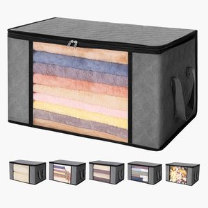 Set di 6 Grandi Borse Portaoggetti in Tessuto da 90L, Organizzatori Pieghevoli per Armadio con Manici, Contenitori Intrecciati per Vestiti - Product Image 1