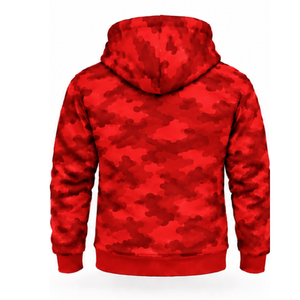 Conjunto Deportivo Unisex de Camuflaje Rojo Brillante, Sudadera con Capucha y Cremallera Completa, Pantalones Deportivos a Juego, Dos Piezas, Ropa Casual de Calle - Product Image 3