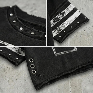 Camiseta Glory Premium de gran tamaño, estilo crop, con estampado moderno, pedrería y efecto desgastado, 100% algodón, unisex. - Product Image 4