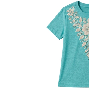 T-shirt en coton à col rond brodé de fleurs blanches pour femme, manches courtes, décontracté, personnalisé, OEM, premium, mode estivale - Product Image 3