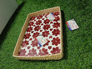 ถาดหวายทรงกลมทำด้วยมือของช่างฝีมือพร้อมตัวฝังมุกหรูหราน้ำหนักเบาชิ้นเสิร์ฟสำหรับการตกแต่งภายในบ้านแบบอินเดียสมัยใหม่ - Product Image 5