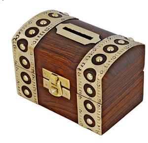 Hucha de Madera Artesanal Estilo Antiguo con Incrustaciones de Latón de Lujo, Cofre del Tesoro Pirata, Caja de Recuerdos para Niños y Adultos - Product Image 1