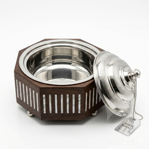 Modern Vertical Striped Shell Inlay <b>Insulated</b> Induction Cooker Ready Food Warmer Hotpot Set Stainless Steel Lid Buffet Server - Product Image 3