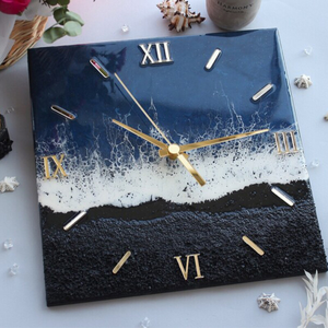 Horloge murale décorative en bois et résine époxy, artisanale, grande taille, pour décoration intérieure de luxe - Product Image 2