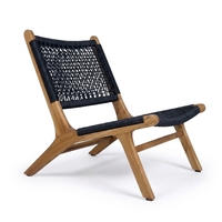 Modern Minimalist Tik Ağacı Rattan Örgülü Kolçaksız Şezlong, Otel ve Villa Dış Mekan Veranda Mobilyası