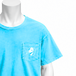 T-shirt en coton teint en pièce à manches courtes Aqua Weathered avec poche poitrine, coupe décontractée, style vintage, streetwear décontracté, été - Product Image 5