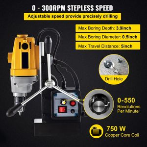 Trapano Magnetico da 750W con Diametro Massimo di Foratura di 0,5 Pollici e Profondità Massima di Foratura di 3,9 Pollici, Base Magnetica da 1910 libbre di Forza di Trazione, Macchine per Foratura - Product Image 3