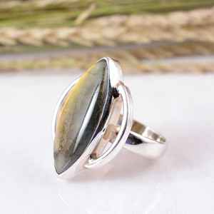925 Sterling Silver Multi Fire Labradorite Natural Marquise Gemstone Statement Ring Handcrafted Dainty Open <b>Frame</b> Design Boho - Product Image 3