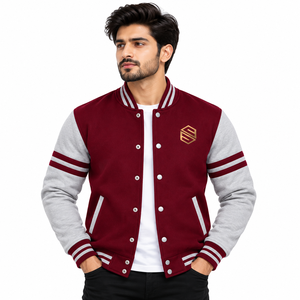 Chaqueta Universitaria Clásica de Béisbol, Material Premium, Ribete Acanalado, Mangas en Contraste, Estilo Casual para Hombre - Product Image 1