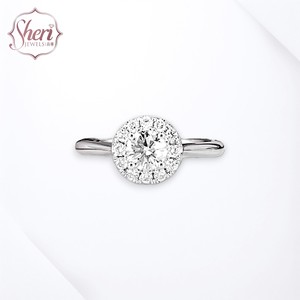 [Sheri Jewels] Anillo de Diamantes Naturales de Corte Brillante para Mujer, Estilo Halo, Oro Blanco Sólido de 18K, D12-0.18ct, Color F-G, Claridad SI1-2 - Product Image 1