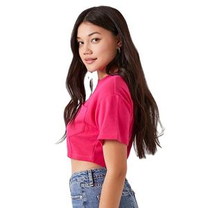 100% Cotton Lightweight Summer Wear Front Chest Pocket Design Regular Fit Breathable Short Length Women's <b>Crop</b> <b>Tops</b> - Product Image 4