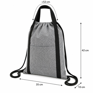 Recycled Cotton <b>Drawstring</b> <b>Backpack</b> 225 GSM Grey Front Pocket Carry Handle Custom Logo Wholesale OEM Private Label Manufacturer - Product Image 3