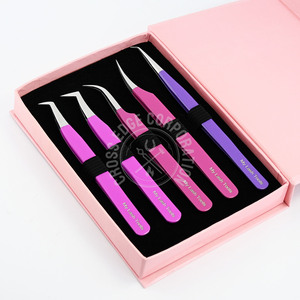 Kit de pinces professionnelles courbées en acier inoxydable à pointe en fibre pour extensions de cils, volume et éventail - Product Image 3