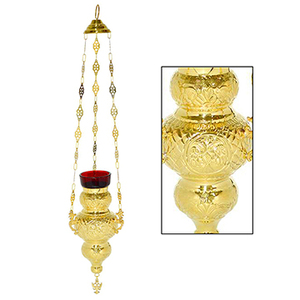 ที่แขวนโคมไฟทองเหลืองพร้อมกระจกสีแดง |   โคมไฟวิจิตรสำหรับโบสถ์ – DOUBLE VEE EXPORTS - Product Image 1