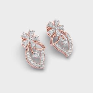 Pendientes de Diamantes Redondos Cultivados en Laboratorio con Certificación IGI, Diseño de Hoja en Oro Amarillo/Blanco/Rosa de 18K - Product Image 2