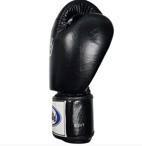 RTS Wholesale Price High Selling Black Fair <b>Tex</b> PU Cowhide 100% Best Leather Customized Hook And Look Training & Sparring Gloves - Product Image 5