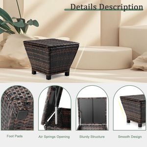 Tavolino da Esterno Marrone in PE Effetto Vimini con Contenitore Portaoggetti Piccolo per Patio, Ideale per Tubi, Cuscini e Asciugamani - Product Image 4