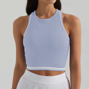 Débardeurs de sport sexy pour femmes, sans manches, à contraste de couleurs, en tricot, dos nageur, séchage rapide, respirants, en denim - Product Image 5